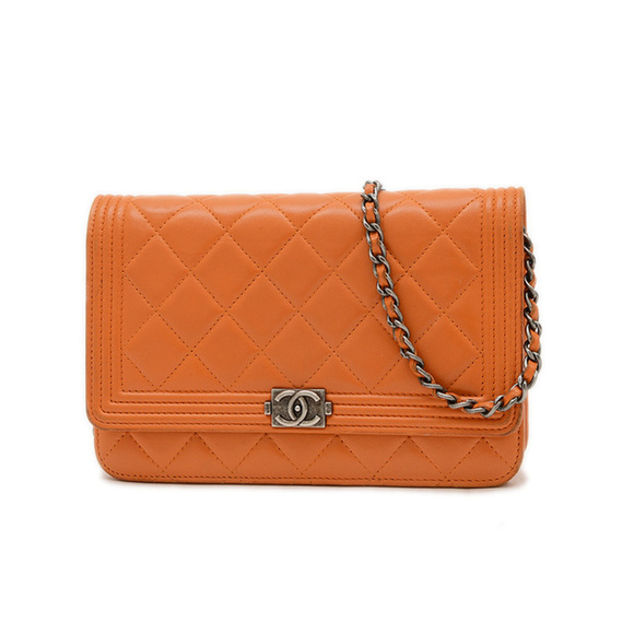 CHANEL Orange Lambskin Leather Wallet - Picture 1 of 10